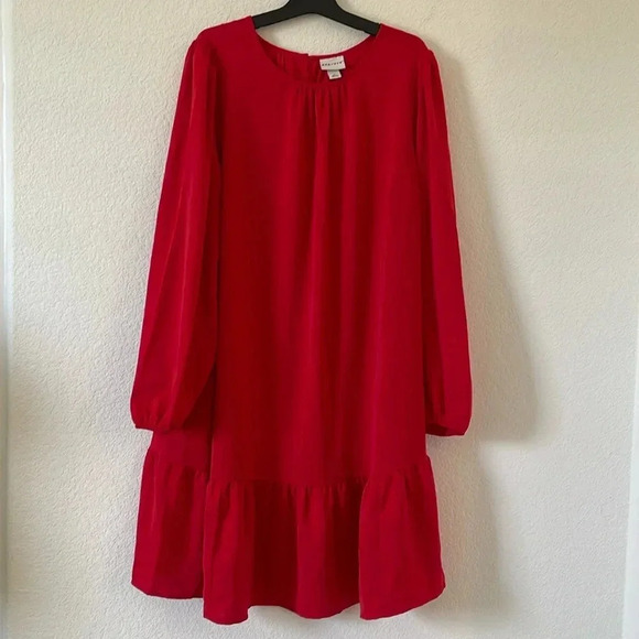 EUC | Ava & Viv | Flowy Dress with Ruffled Bottom and Ballon Sleeves | Red | 1X - Picture 1 of 9